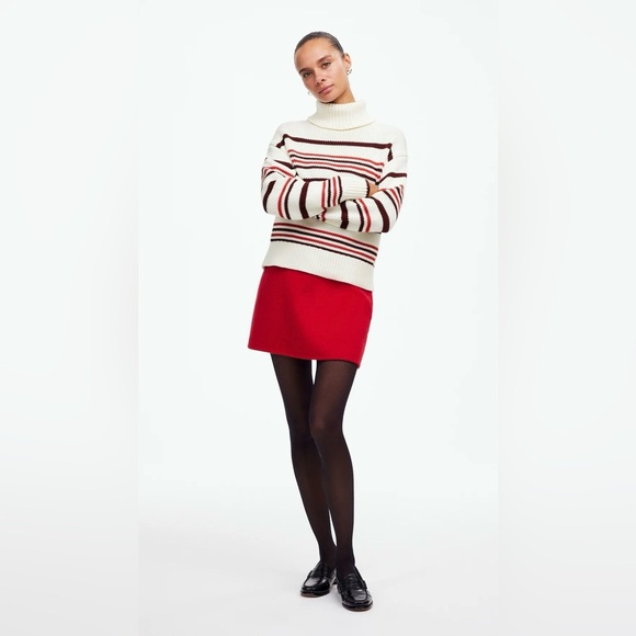 NWT Madewell Ribbed Chunky Turtleneck Sweater in Cabernet Stripe, Sizes S & XL - Picture 1 of 14